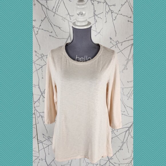 Chico's Ivory Blush Cotton Blend Scoop Neck High Low Top - Picture 1 of 4